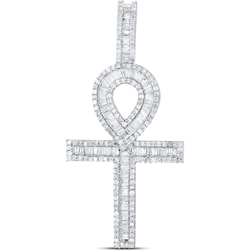 14K Yellow Gold Baguette and Round Diamond Pendant - 1.58 Carat Total Diamond Weight