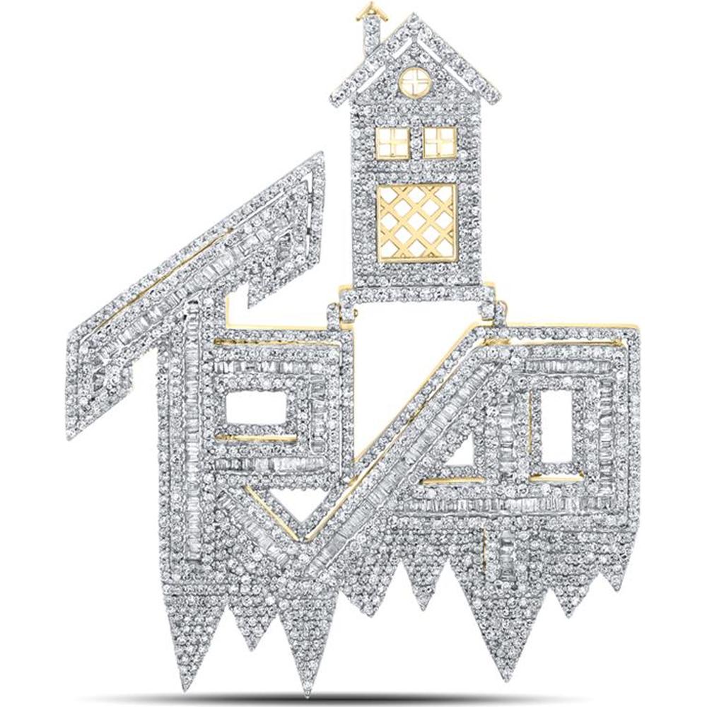14K Yellow Gold Baguette and Round Diamond Trap House Charm Pendant - 3.09 Carat Total Diamond Weight