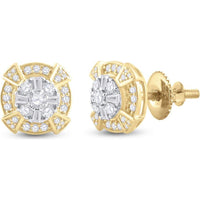14K Yellow Gold Baguette Diamond Circle Cluster Earrings - 3/4 Carat Total Diamond Weight