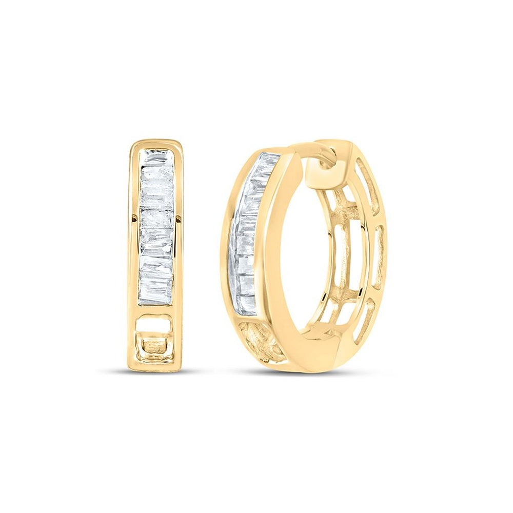 14K Yellow Gold Baguette Diamond Dangle Earrings - 1/6 Carat Total Diamond Weight