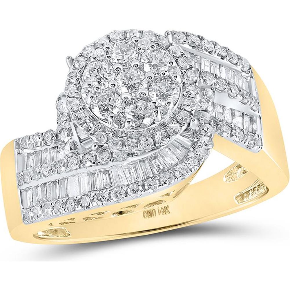 14K Yellow Gold Baguette Diamond Flower Cluster Ring - 1 Carat Total Diamond Weight