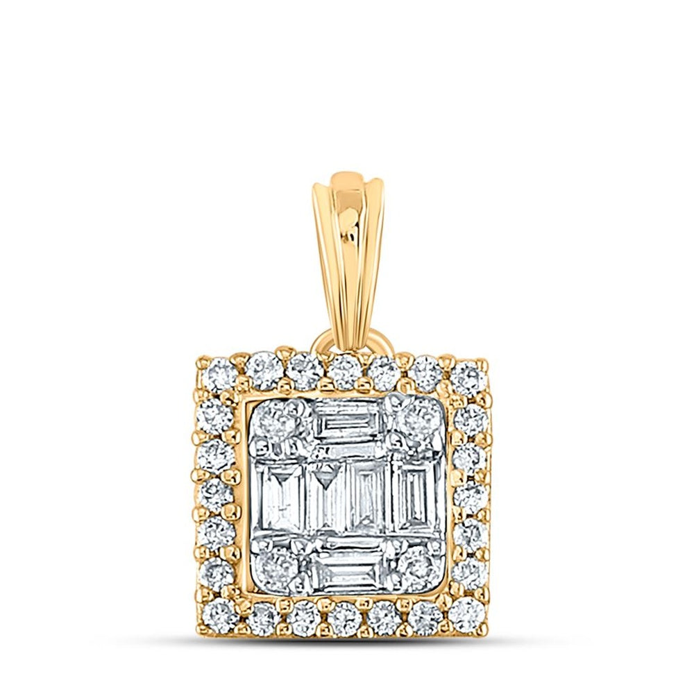 14K Yellow Gold Baguette Diamond Pendant - 1/5 Carat Total Diamond Weight