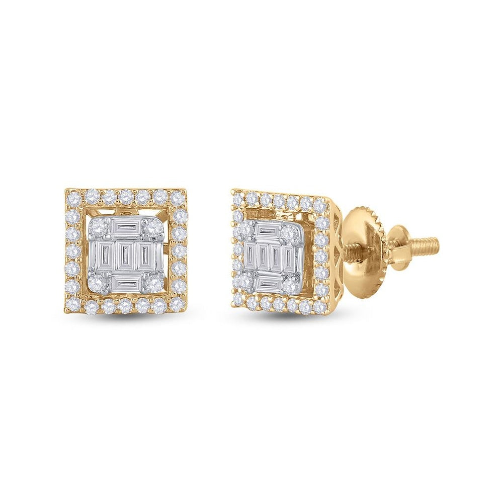 14K Yellow Gold Baguette Diamond Stud Earrings - 3/8 Carat Total Diamond Weight