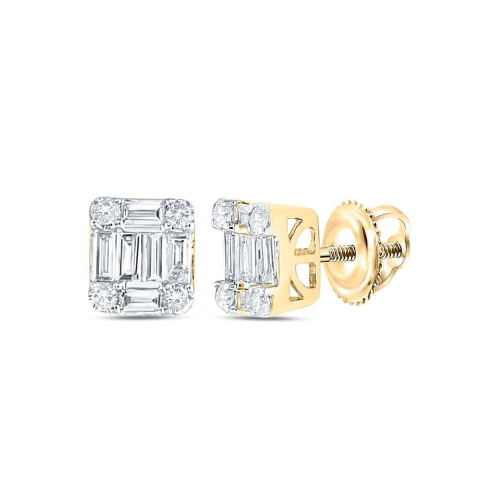 14K Yellow Gold Baguette Diamond Stud Earrings - 3/8 Carat Total Diamond Weight