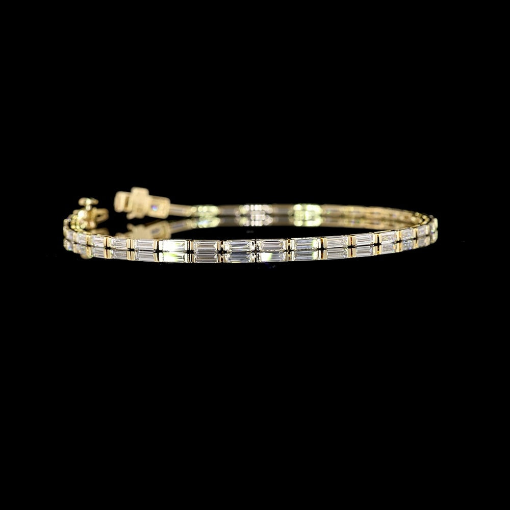 14K Yellow Gold Baguette Diamond Tennis Bracelet with East-West Half Bezel Setting - 2.75 Carat Total Weight Lab Diamonds - Covaloro Fine Jewelry