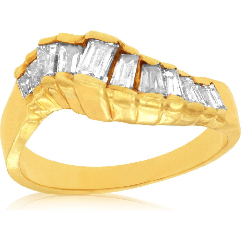 14K Yellow Gold Baguette Diamond Wedding Band - 1.00 Carat Total Diamond Weight - Royal Jewelry