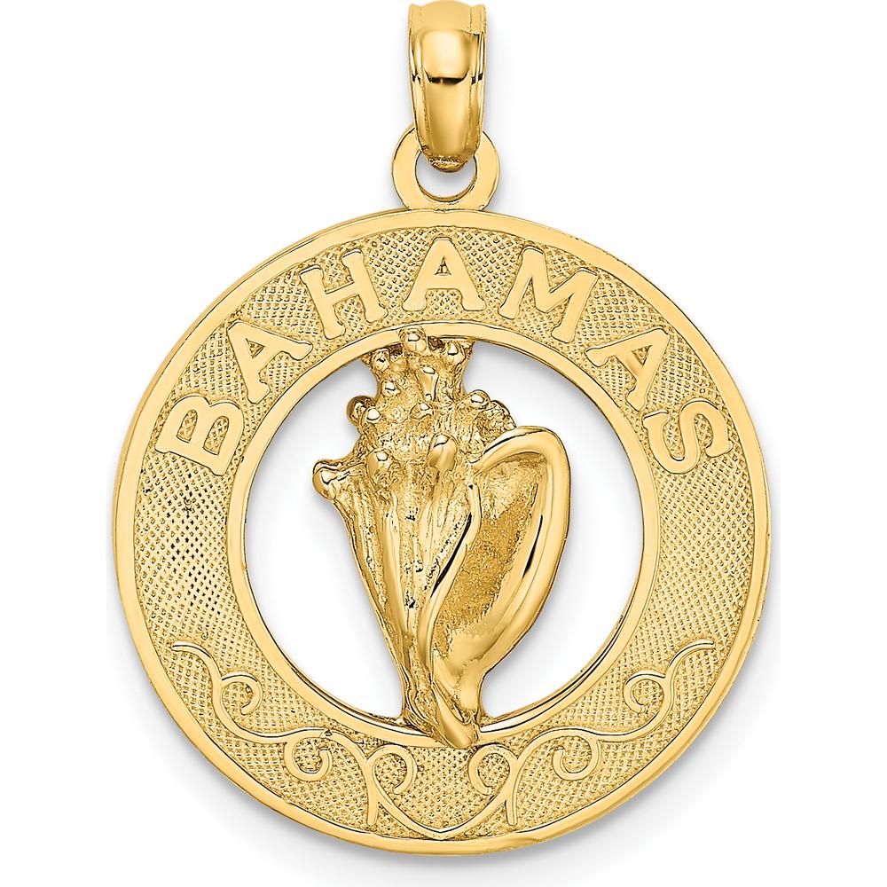 14K Yellow Gold Bahamas Conch Shell Circle Pendant - Ocean-Inspired Design by Oro Pregiato