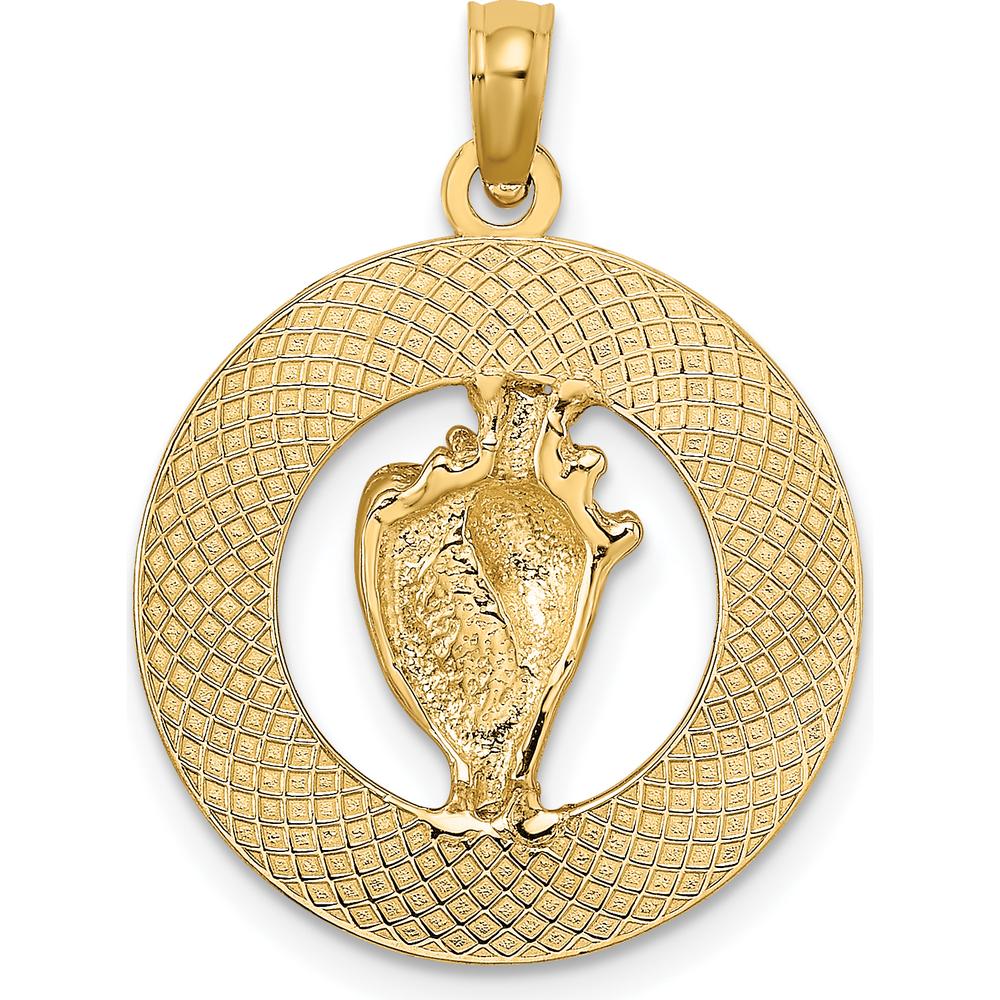 14K Yellow Gold Bahamas Conch Shell Circle Pendant - Ocean-Inspired Design by Oro Pregiato
