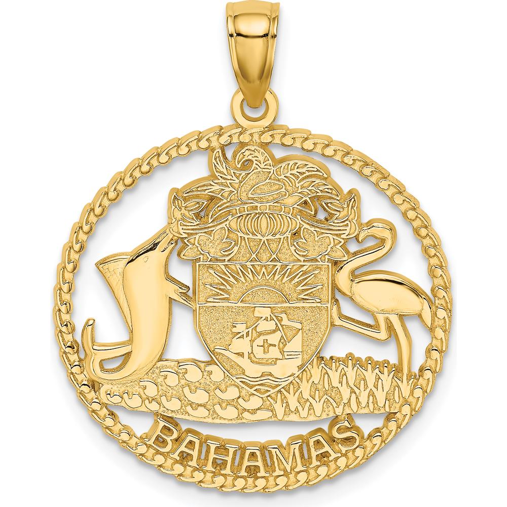 14K Yellow Gold Bahamas Crest Textured Frame Charm - 30.3mm Length by Oro Pregiato