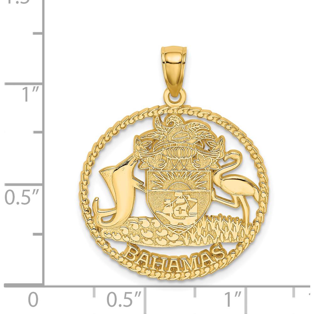14K Yellow Gold Bahamas Crest Textured Frame Charm - 30.3mm Length by Oro Pregiato
