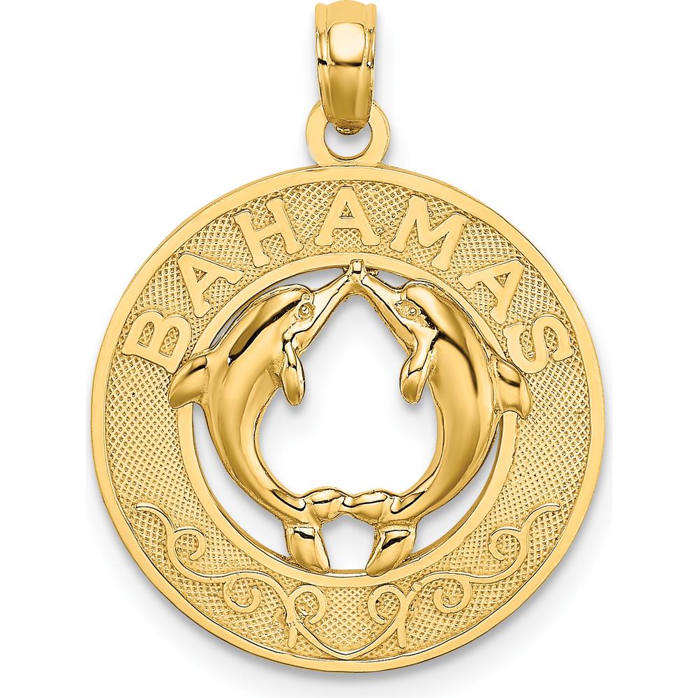 14K Yellow Gold Bahamas Dolphin Charm Pendant - Polished Textured Finish by Oro Pregiato