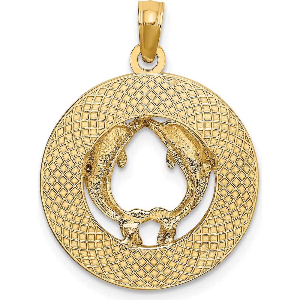 14K Yellow Gold Bahamas Dolphin Charm Pendant - Polished Textured Finish by Oro Pregiato