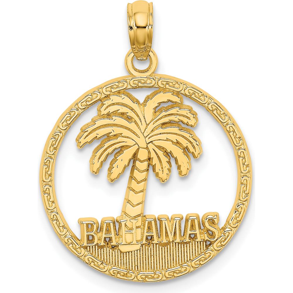 14K Yellow Gold Bahamas Palm Tree Charm Pendant - 24.9mm Length by Oro Pregiato