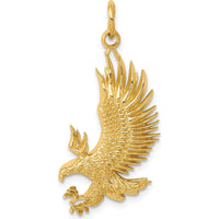 14K Yellow Gold Bald Eagle Charm with Textured Finish - 35.5mm Length by Oro Pregiato