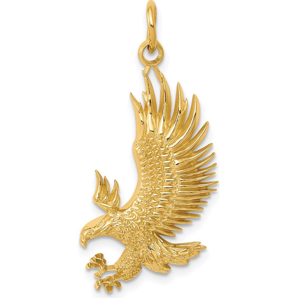 14K Yellow Gold Bald Eagle Charm with Textured Finish - 35.5mm Length by Oro Pregiato