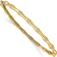14K Yellow Gold Bamboo Design Diamond Bangle Bracelet with Hinged Clasp - 1/4 Carats Total Diamond Weight by Monteluci Fine Jewelry