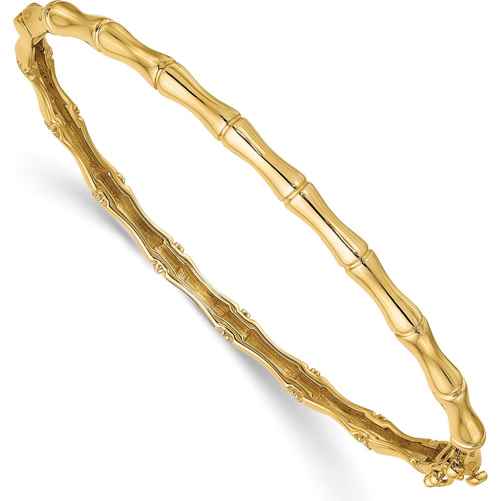 14K Yellow Gold Bamboo Design Diamond Bangle Bracelet with Hinged Clasp - 1/4 Carats Total Diamond Weight by Monteluci Fine Jewelry