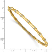 14K Yellow Gold Bamboo Design Diamond Bangle Bracelet with Hinged Clasp - 1/4 Carats Total Diamond Weight by Monteluci Fine Jewelry