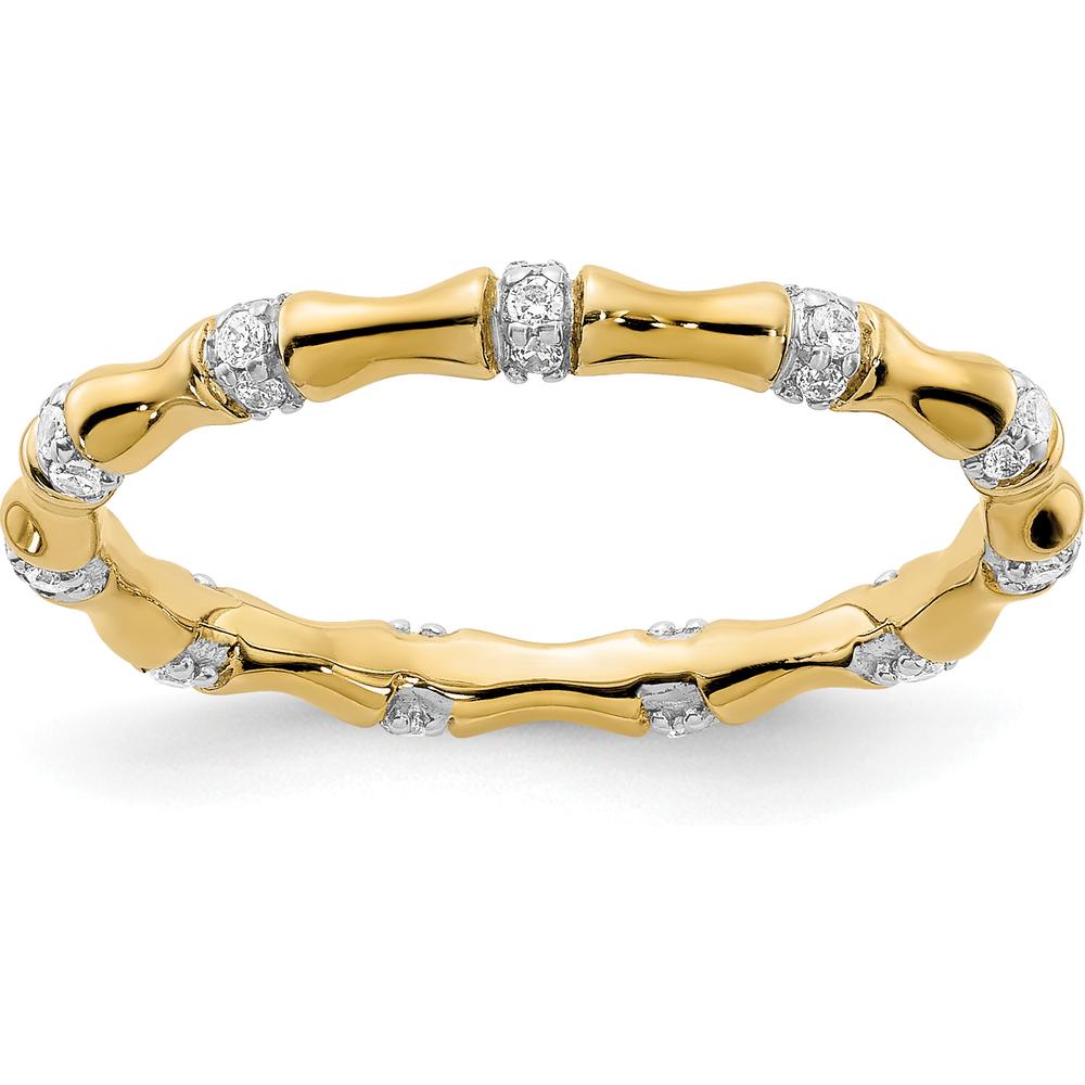 14K Yellow Gold Bamboo-Inspired Diamond Ring with 33 Round Natural Diamonds - 0.20 Carat Total Diamond Weight by 0