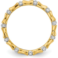 14K Yellow Gold Bamboo-Inspired Diamond Ring with 33 Round Natural Diamonds - 0.20 Carat Total Diamond Weight by 0