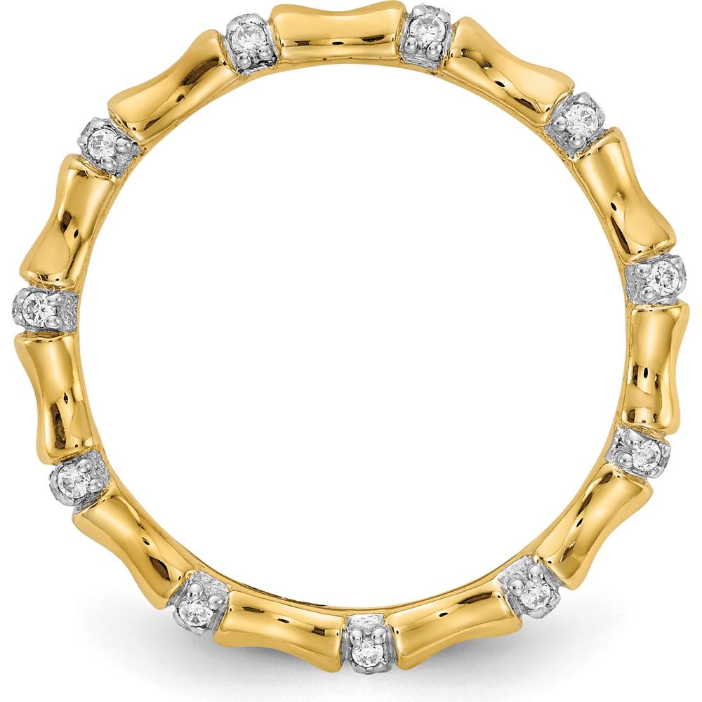 14K Yellow Gold Bamboo-Inspired Diamond Ring with 33 Round Natural Diamonds - 0.20 Carat Total Diamond Weight by 0