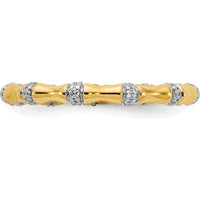 14K Yellow Gold Bamboo-Inspired Diamond Ring with 33 Round Natural Diamonds - 0.20 Carat Total Diamond Weight by 0