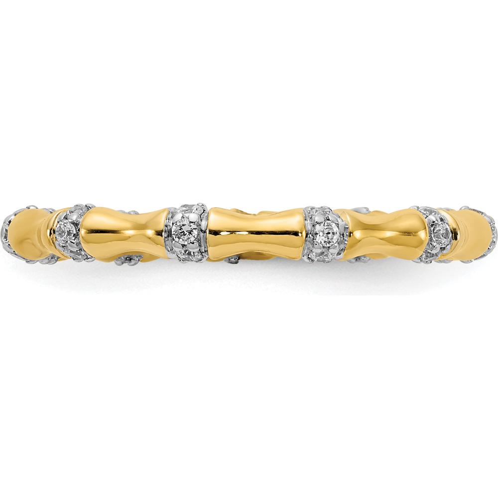 14K Yellow Gold Bamboo-Inspired Diamond Ring with 33 Round Natural Diamonds - 0.20 Carat Total Diamond Weight by 0