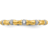 14K Yellow Gold Bamboo-Inspired Diamond Ring with 33 Round Natural Diamonds - 0.20 Carat Total Diamond Weight by 0