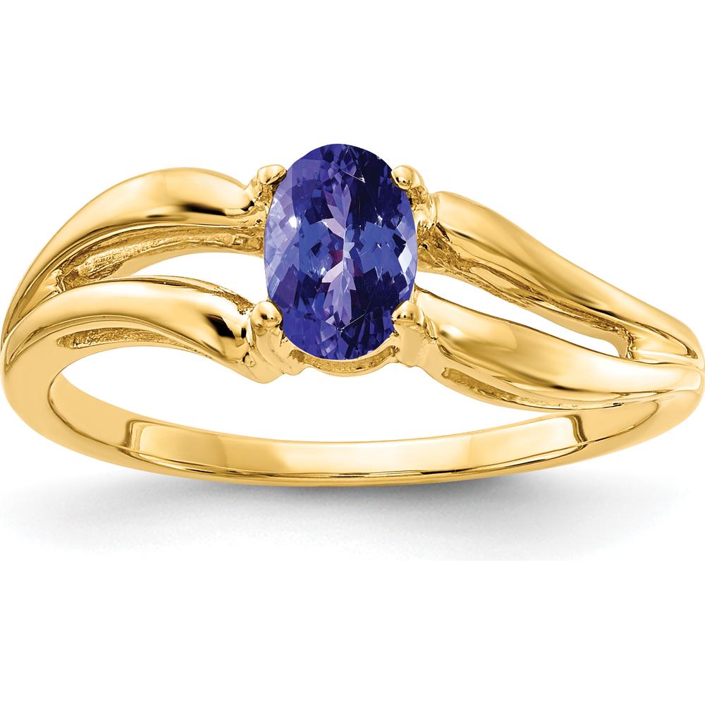 14K Yellow Gold Band Ring with Oval Faceted Tanzanite - 0.50 Carat Total Gem Weight by Monteluci Fine Jewelry