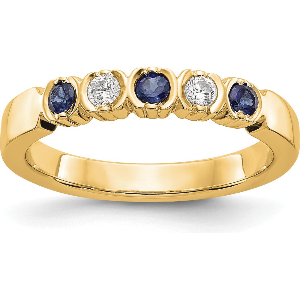 14K Yellow Gold Band with Alternating Round Blue Sapphires (0.15ct) and Diamonds (0.10ct) by 0