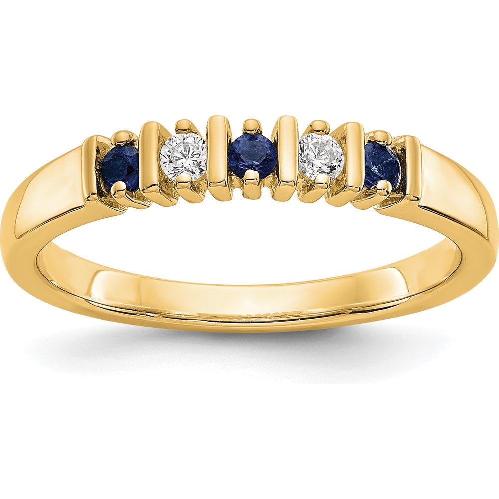 14K Yellow Gold Band with Alternating Round Diamonds (0.04ct) and Blue Sapphires (0.06ct) - Bar Set Design by 0