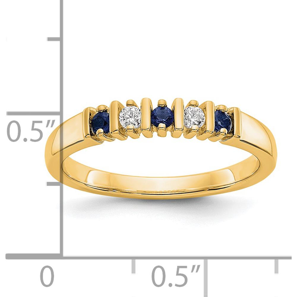 14K Yellow Gold Band with Alternating Round Diamonds (0.04ct) and Blue Sapphires (0.06ct) - Bar Set Design by 0