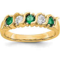 14K Yellow Gold Band with Alternating Round Diamonds and Emeralds - 0.31 Carat Total Gemstone Weight by 0