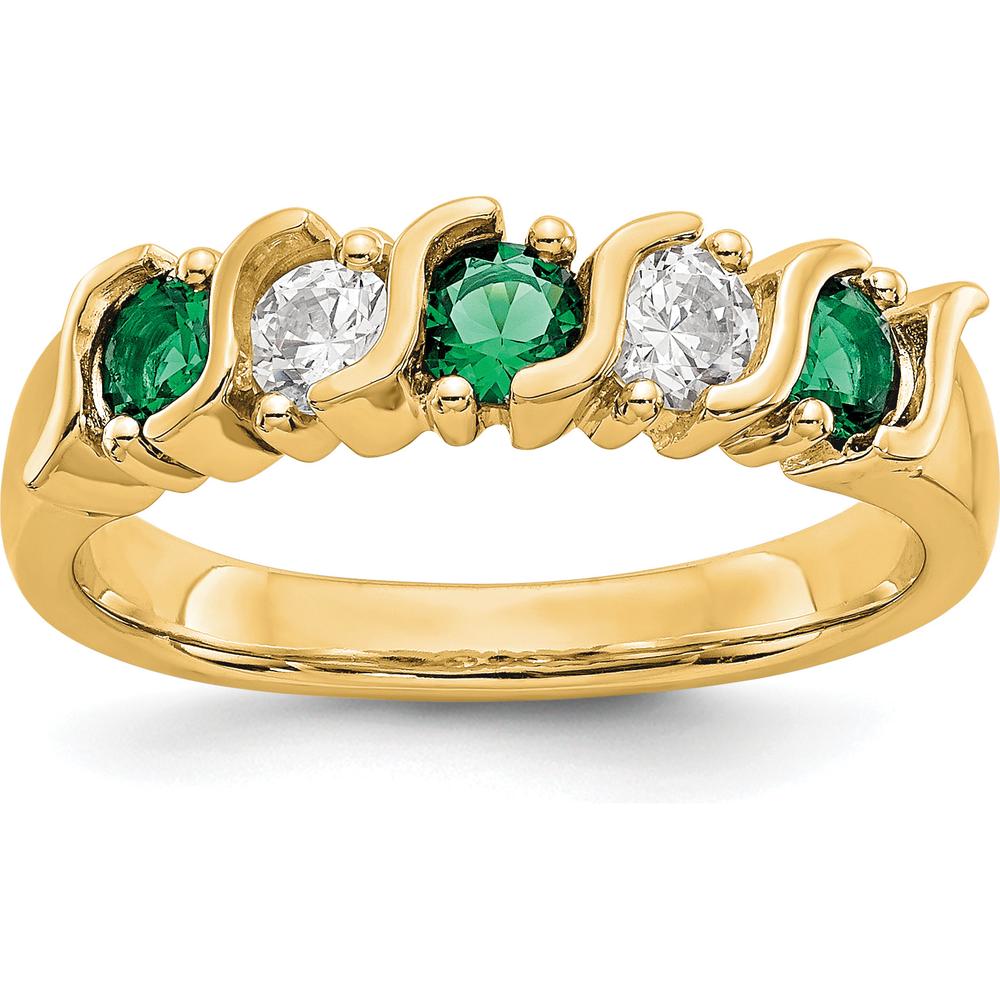 14K Yellow Gold Band with Alternating Round Diamonds and Emeralds - 0.31 Carat Total Gemstone Weight by 0