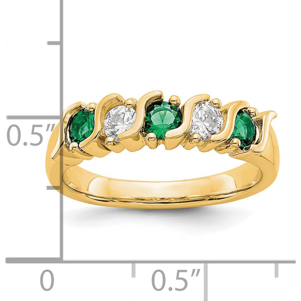 14K Yellow Gold Band with Alternating Round Diamonds and Emeralds - 0.31 Carat Total Gemstone Weight by 0