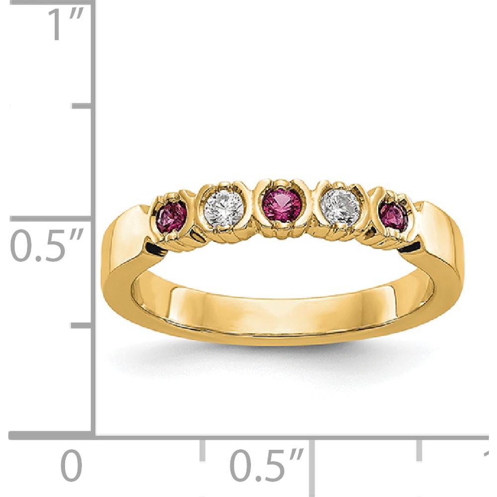 14K Yellow Gold Band with Alternating Round Diamonds and Rubies - 0.25 Carat Total Gem Weight by 0