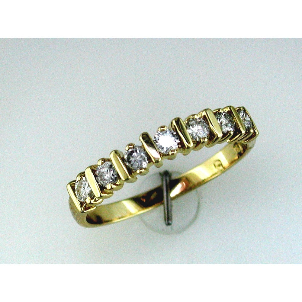 14K Yellow Gold Band with Bar Set Round Diamonds - 0.40 Carat Total Diamond Weight - Royal Jewelry