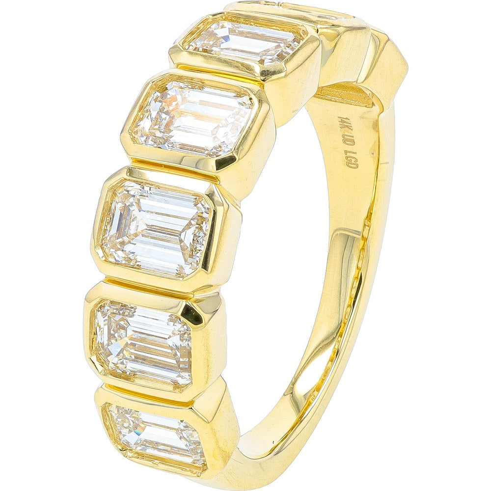 14K Yellow Gold Band with Bezel-Set Emerald Cut Lab Grown Diamonds - 3.00 Carat Total Diamond Weight