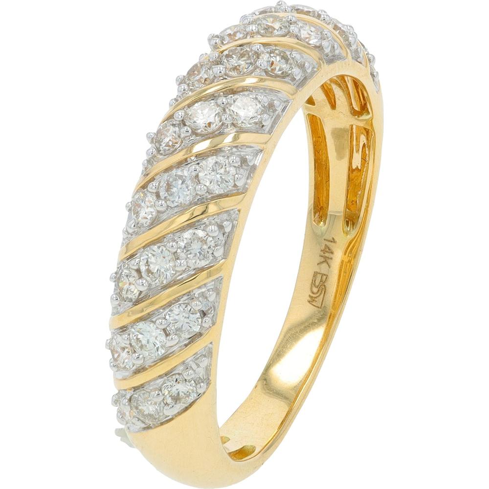 14K Yellow Gold Band with Diagonal Prong-Set Round Diamonds - 0.50 Carat Total Diamond Weight