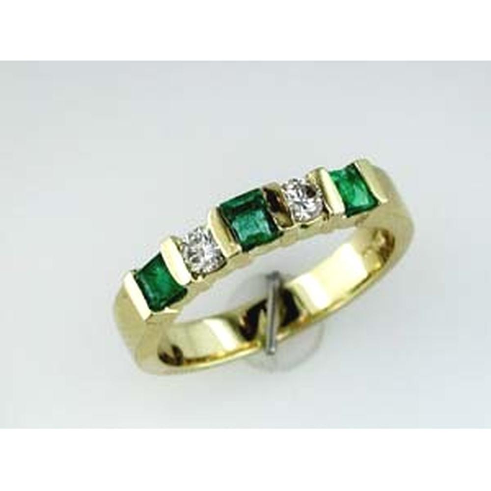 14K Yellow Gold Band with Multiple Princess Cut Emeralds and Round Diamonds - 0.55 Carat Total Emerald Weight and 0.21 Carat Total Diamond Weight - Royal Jewelry
