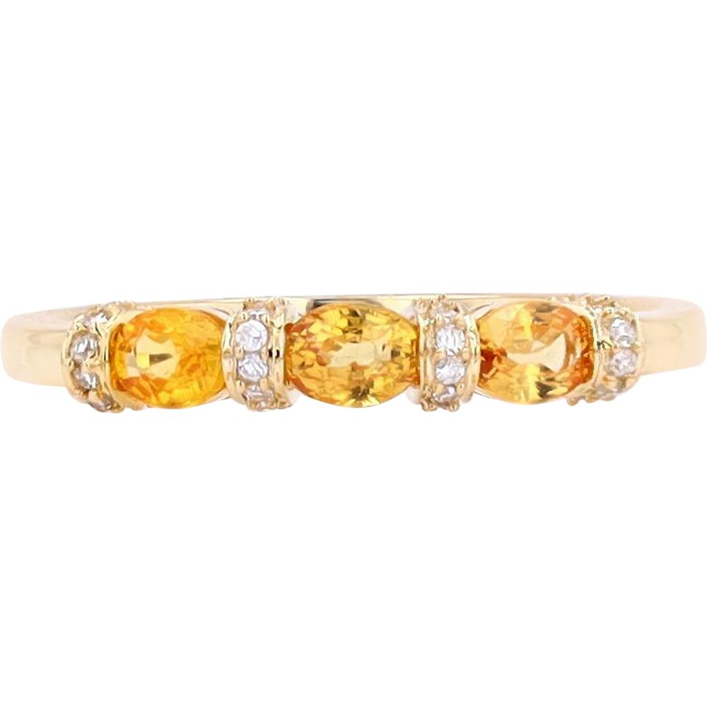 14K Yellow Gold Band with Oval-Cut Yellow Sapphires and Round Diamond Accents - 0.81 Carats Total Weight
