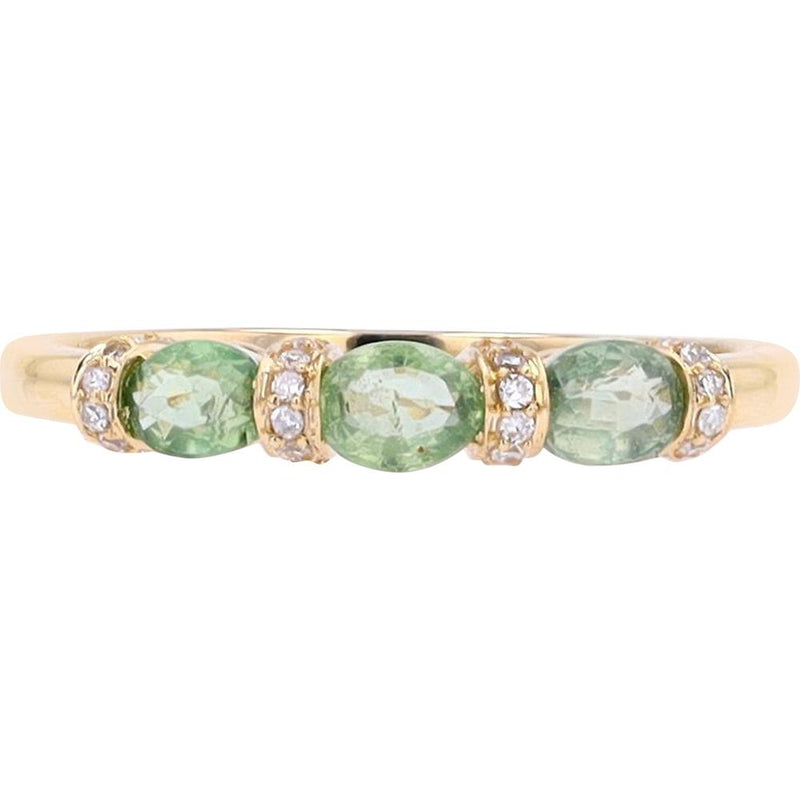 14K Yellow Gold Band with Oval Green Sapphires and Pavé Diamond Accents - 0.75 Carats Total Sapphire Weight and 0.06 Carats Total Diamond Weight