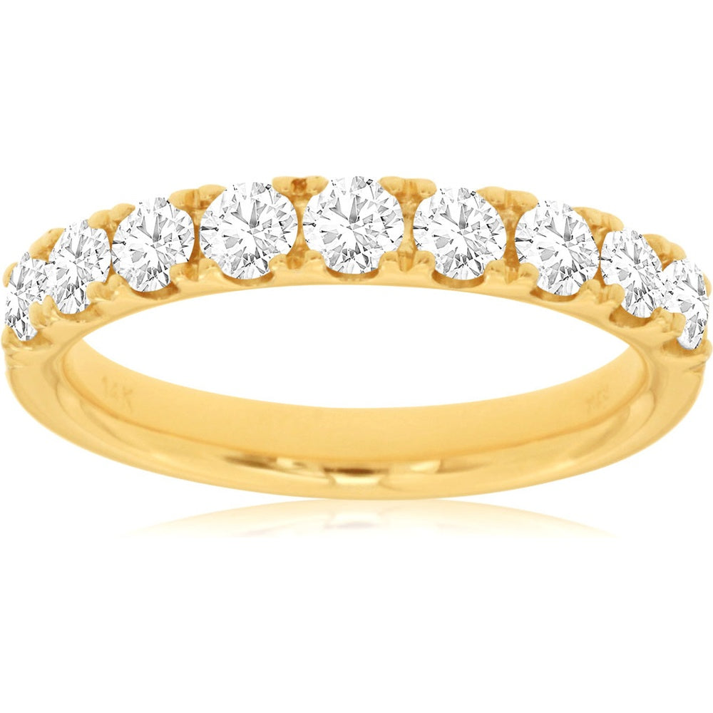 14K Yellow Gold Band with Prong Set Round Diamonds - 1.00 Carat Total Diamond Weight - Royal Jewelry