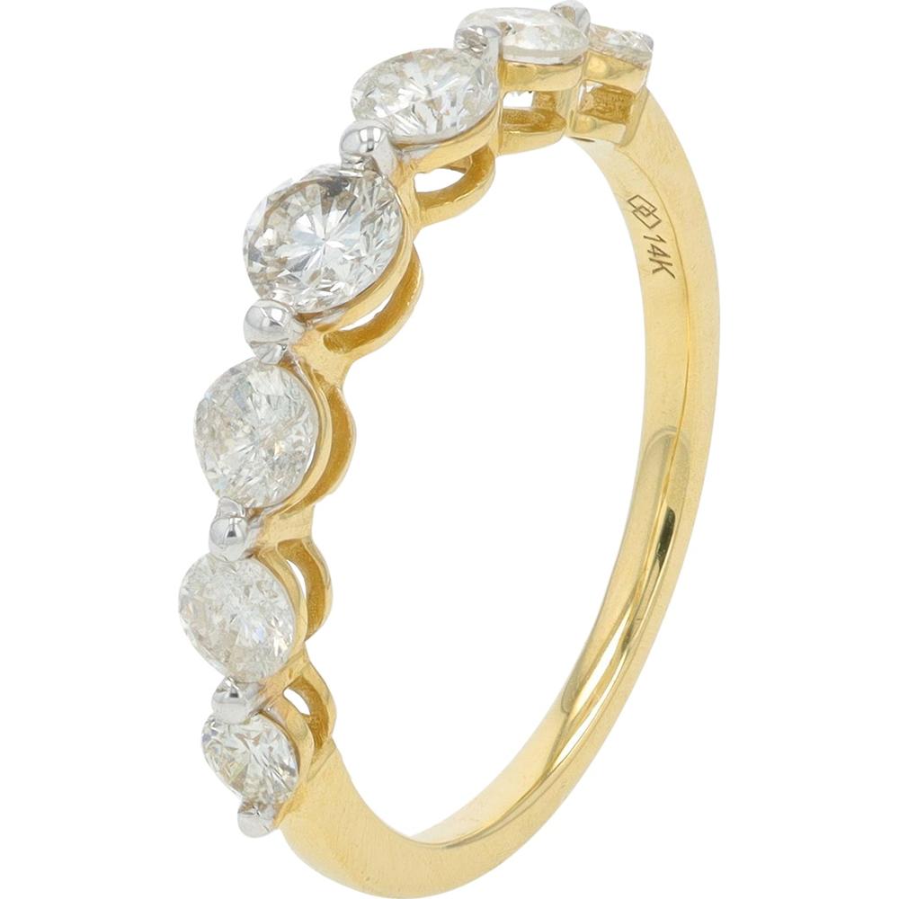 14K Yellow Gold Band with Round Brilliant Diamonds - 1.00 Carat Total Diamond Weight