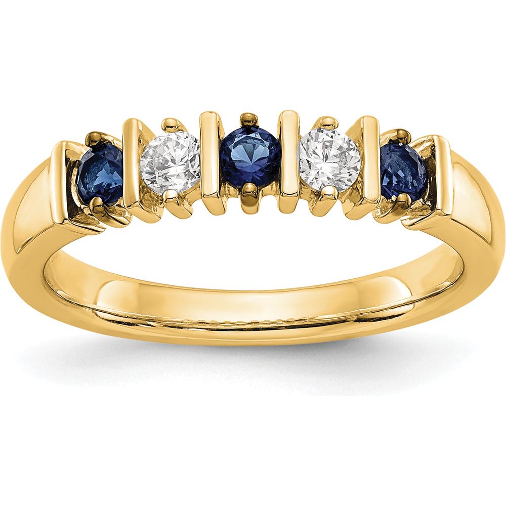 14K Yellow Gold Band with Round Diamonds and Blue Sapphires - 1/5 Carat Total Diamond and Sapphire Weight by 0