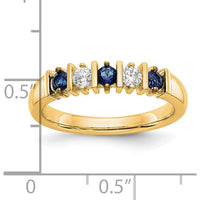 14K Yellow Gold Band with Round Diamonds and Blue Sapphires - 1/5 Carat Total Diamond and Sapphire Weight by 0