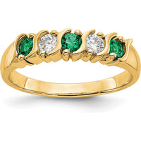 14K Yellow Gold Band with Round Natural Diamonds and Emeralds - 0.20 Carat Total Gemstone Weight by 0