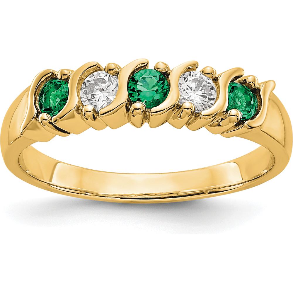 14K Yellow Gold Band with Round Natural Diamonds and Emeralds - 0.20 Carat Total Gemstone Weight by 0