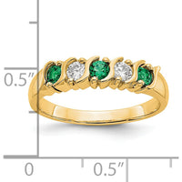 14K Yellow Gold Band with Round Natural Diamonds and Emeralds - 0.20 Carat Total Gemstone Weight by 0