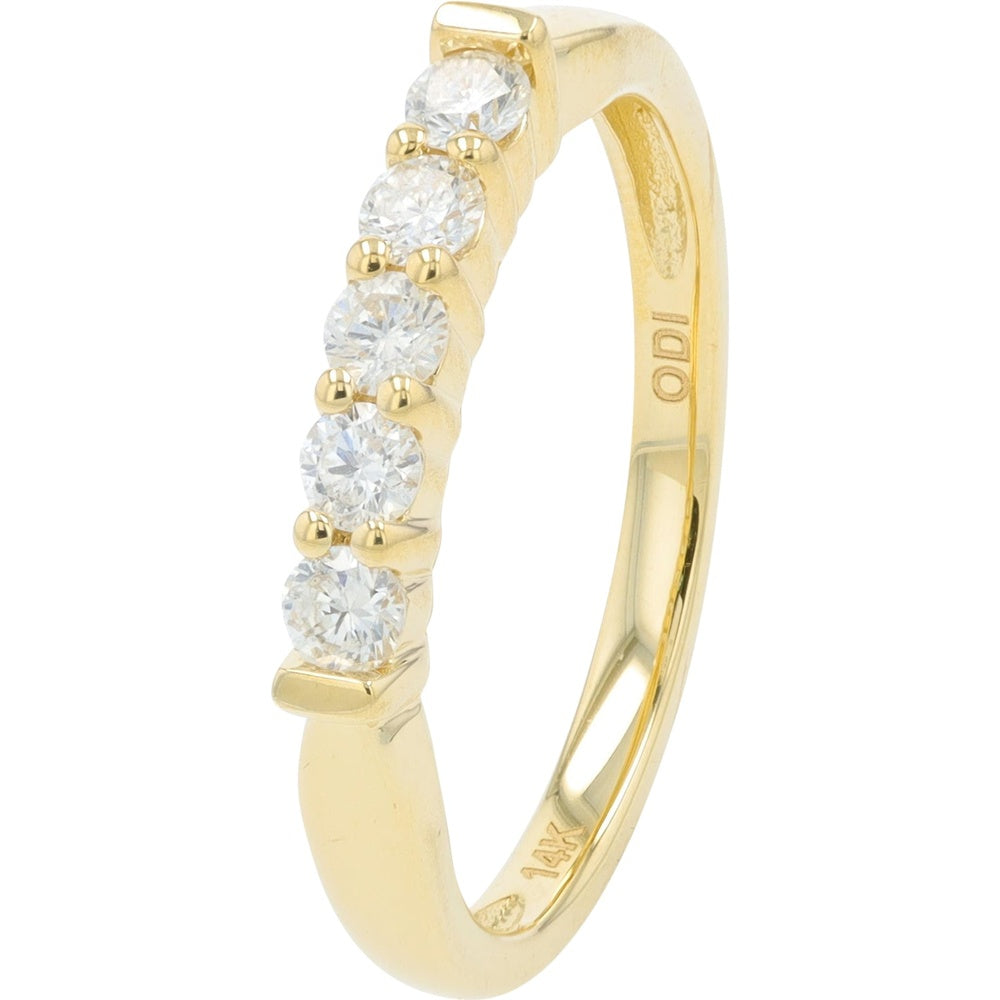 14K Yellow Gold Band with Shared-Prong Set Round Diamonds - 0.33 Carat Total Diamond Weight